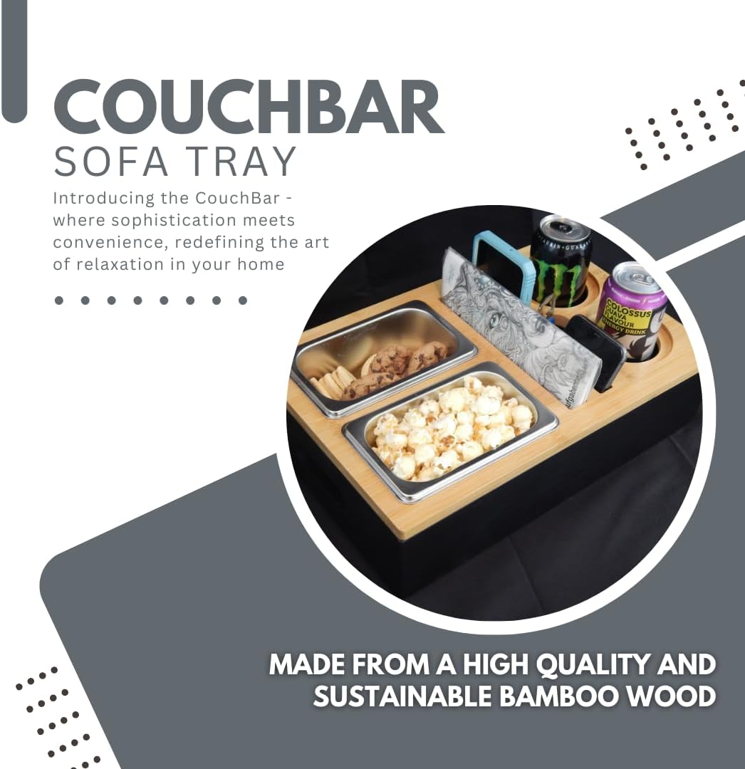 Couchbar-Organizer aus Holz mit Snackbox aus Edelstahl - Snackbar