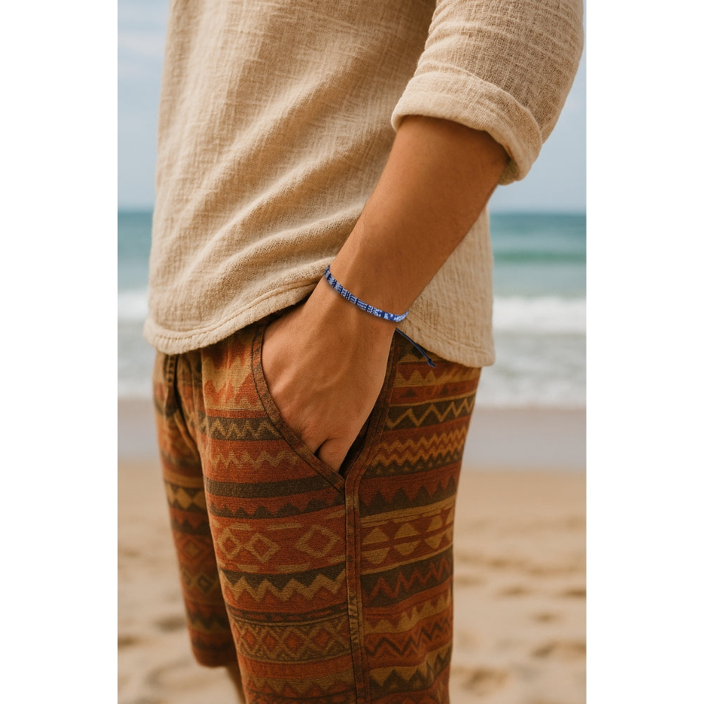 Boho Surfer Armband Männer & Frauen (Schwarz & Weiß Streifen)