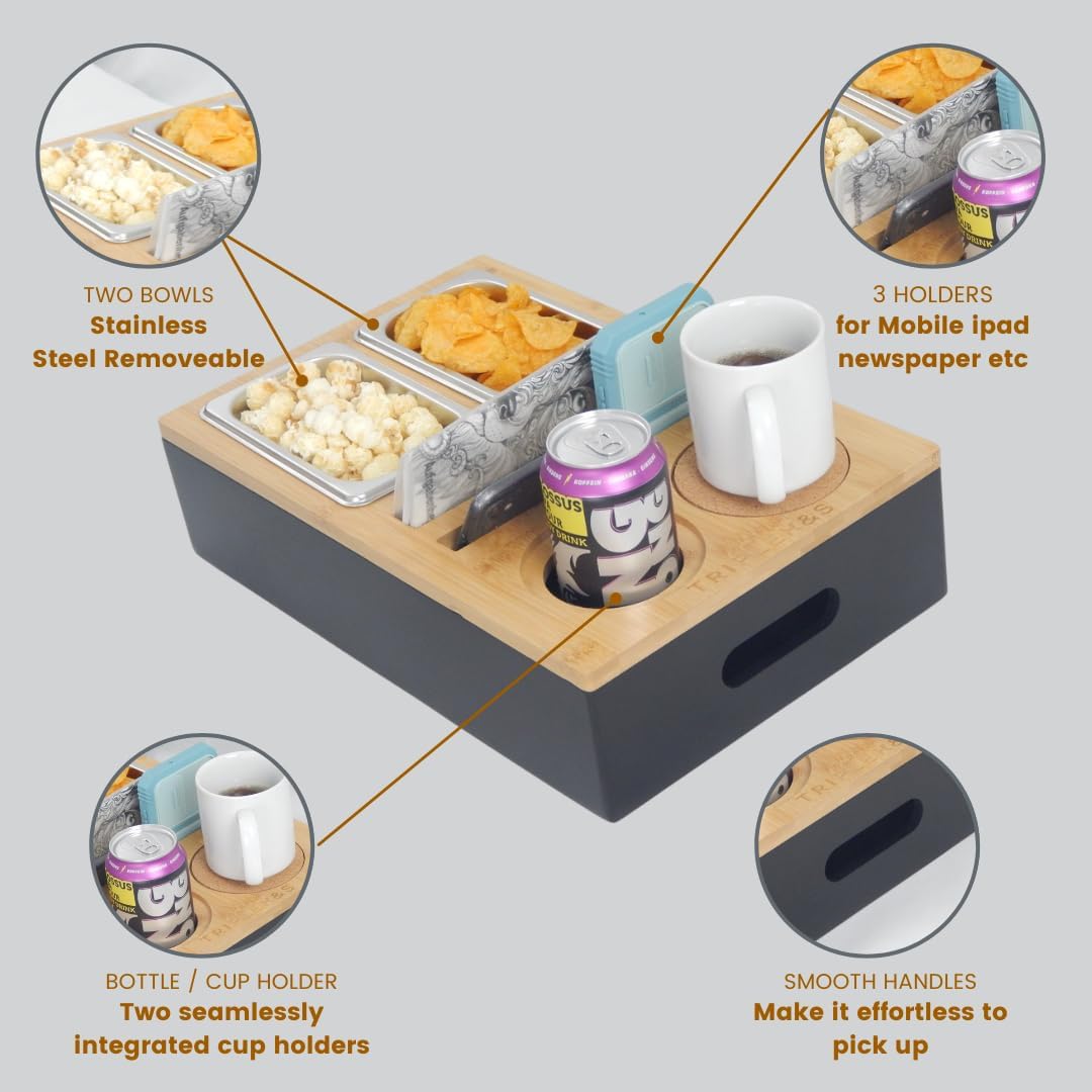 Couchbar-Organizer aus Holz mit Snackbox aus Edelstahl - Snackbar