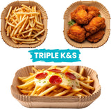 Triple k&s Backpapier für Heißluftfritteuse 3,5–5 L, 120 Stück 18x18 cm Eckig Antihaft