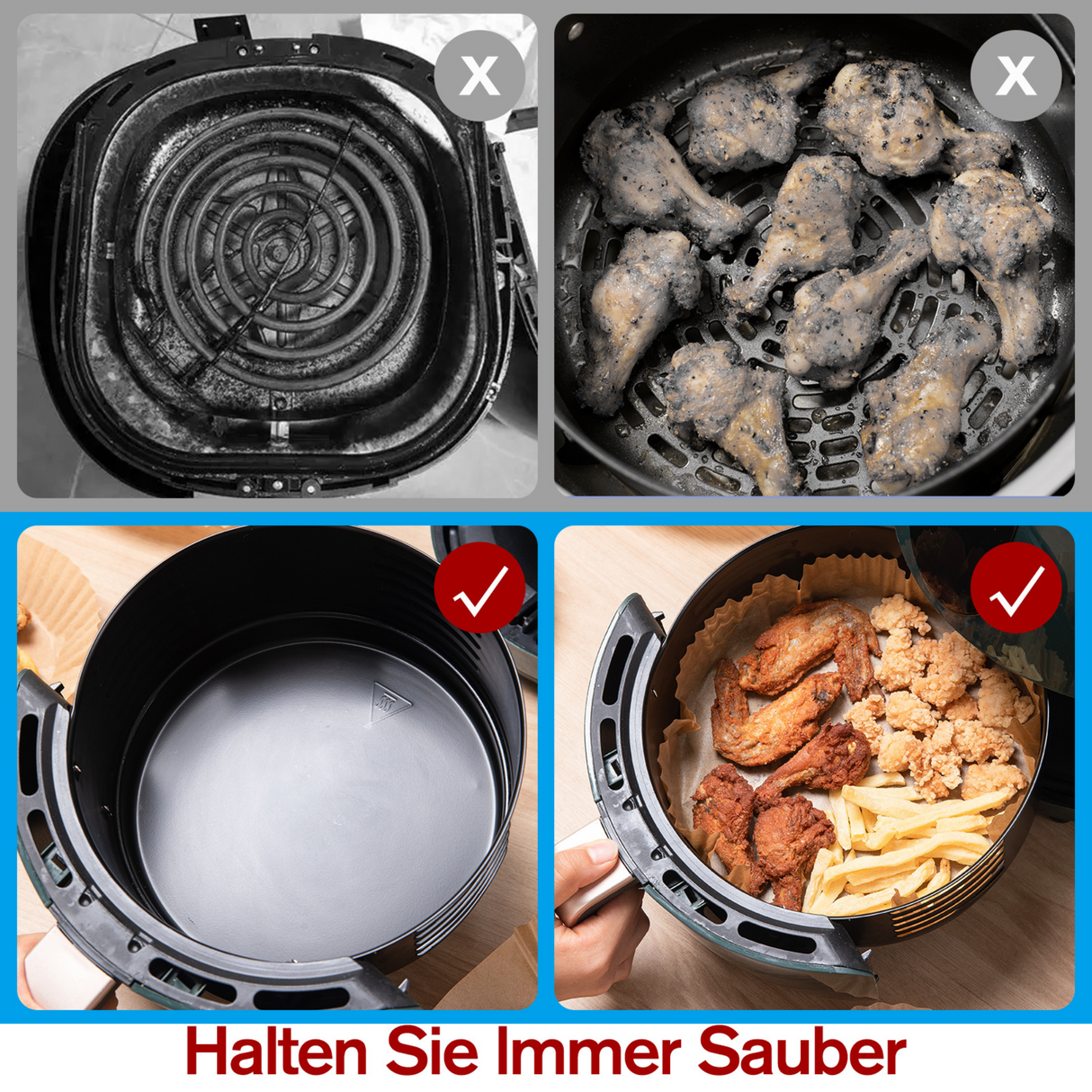TRIPLE K&S Airfryer Backpapier Liners 100 Stk 16x16cm für 2–4,1L Antihaft