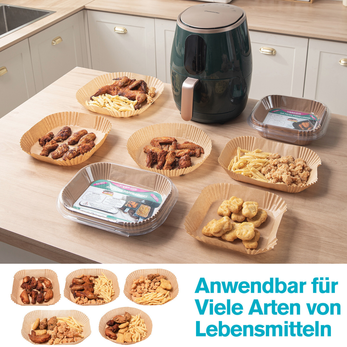 TRIPLE K&S Airfryer Backpapier Liners 100 Stk 16x16cm für 2–4,1L Antihaft